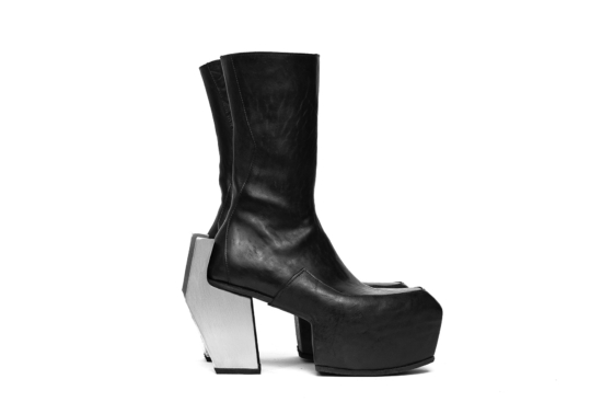 platform, black boots with metal heels